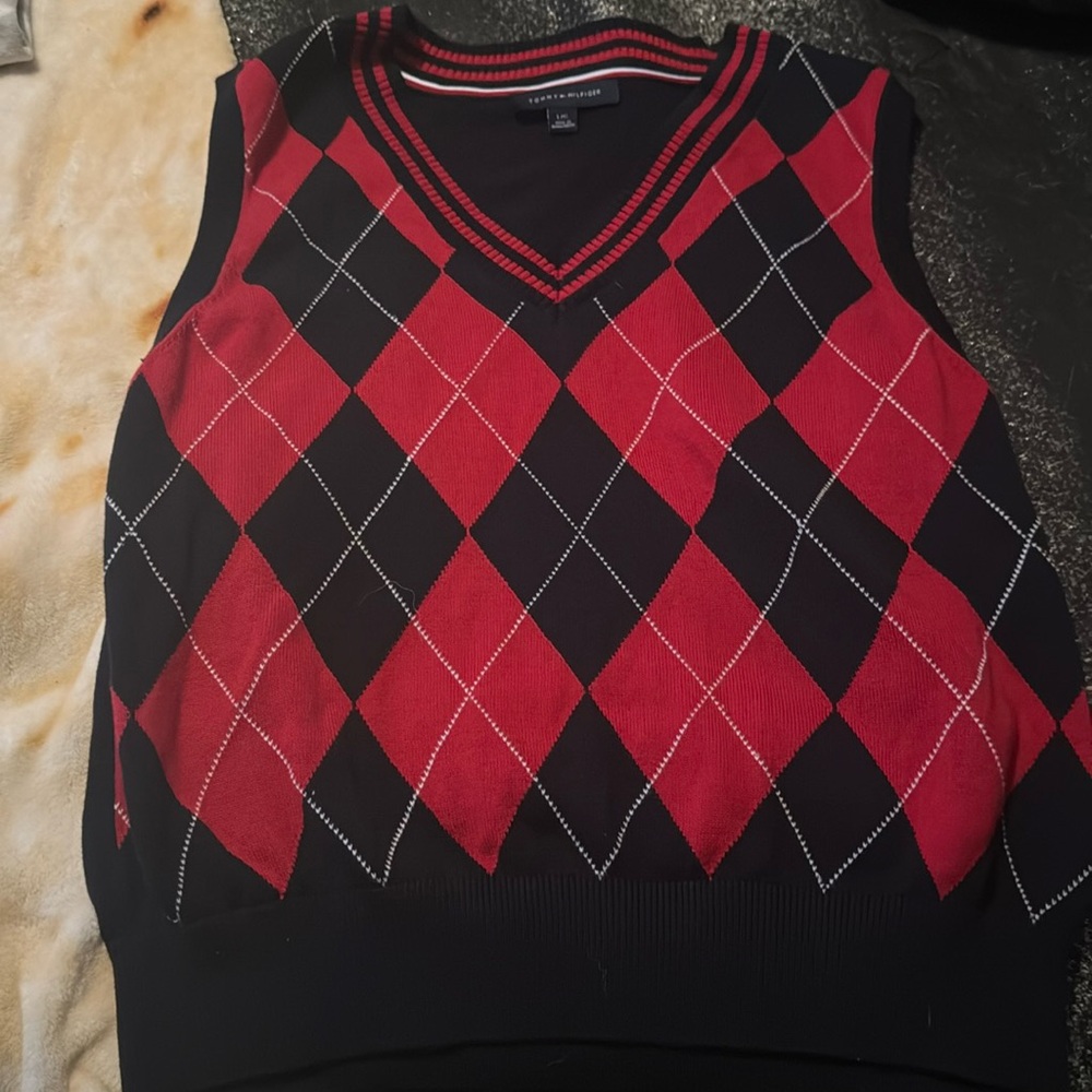 Navy blue and red Tommy Hilfiger sweater vest